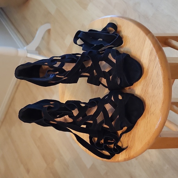 schutz black strappy heels